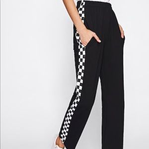 Line checkered high waist track pants